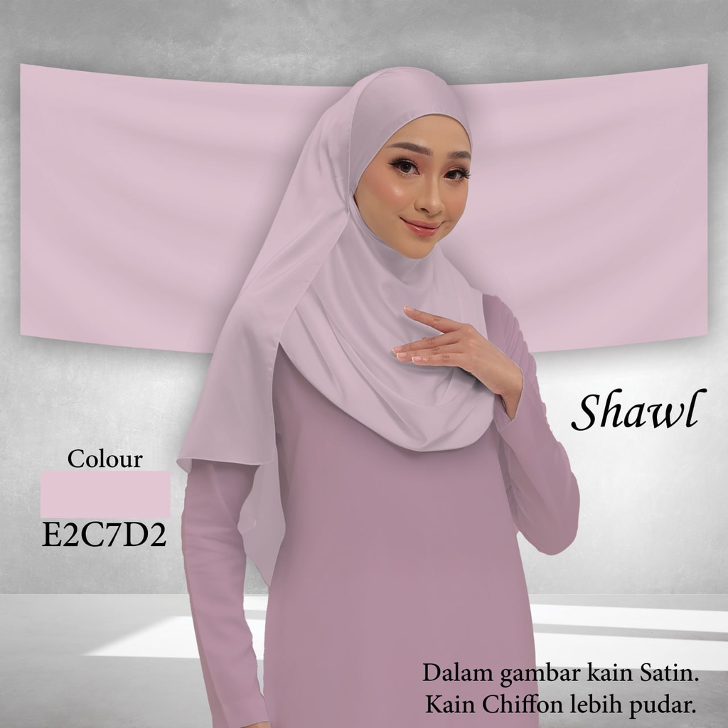Shawl Plain E2C7D2 (Standard 1.8m x 0.7m, Chiffon Babydoll, Taknak Curve, Taknak Border, Tak Tambah Nama, Taknak Giftcard)