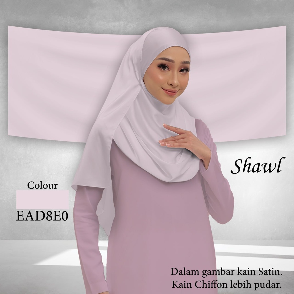 Shawl Plain EAD8E0 (Standard 1.8m x 0.7m, Chiffon Babydoll, Taknak Curve, Taknak Border, Tak Tambah Nama, Taknak Giftcard)