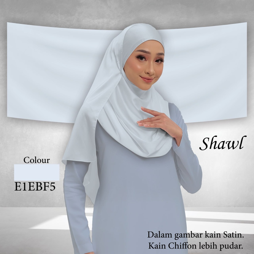 Shawl Plain E1EBF5 (Standard 1.8m x 0.7m, Chiffon Babydoll, Taknak Curve, Taknak Border, Tak Tambah Nama, Taknak Giftcard)