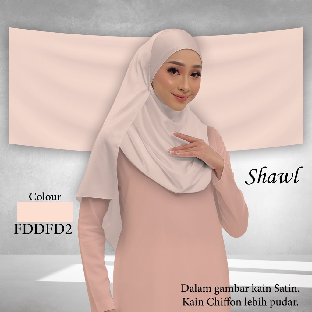 Shawl Plain FDDFD2 (Standard 1.8m x 0.7m, Chiffon Babydoll, Taknak Curve, Taknak Border, Tak Tambah Nama, Taknak Giftcard)