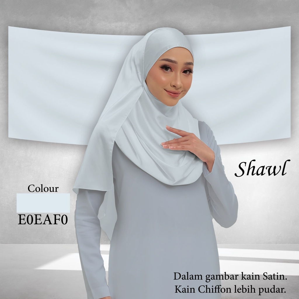Shawl Plain E0EAF0  (Standard 1.8m x 0.7m, Chiffon Babydoll, Taknak Curve, Taknak Border, Tak Tambah Nama, Taknak Giftcard)