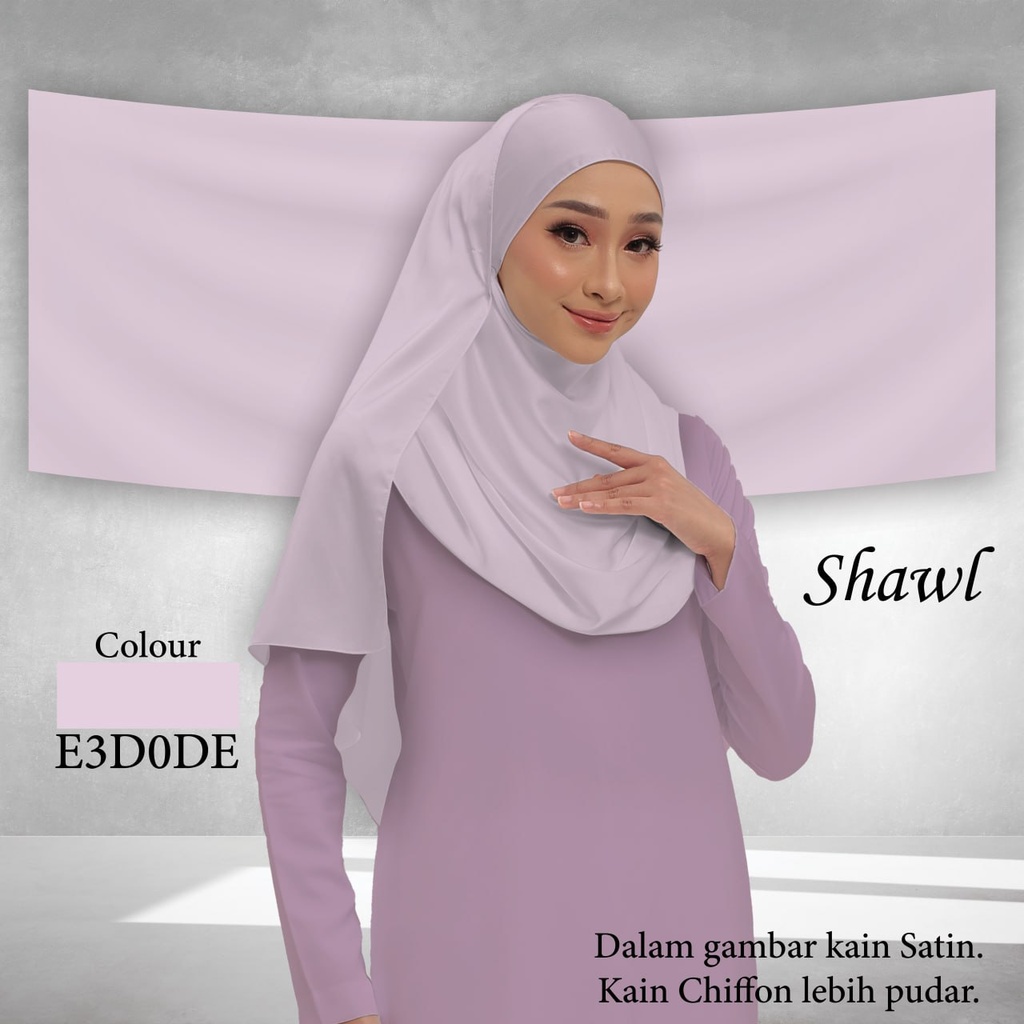 Shawl Plain E3D0DE  (Standard 1.8m x 0.7m, Chiffon Babydoll, Taknak Curve, Taknak Border, Tak Tambah Nama, Taknak Giftcard)