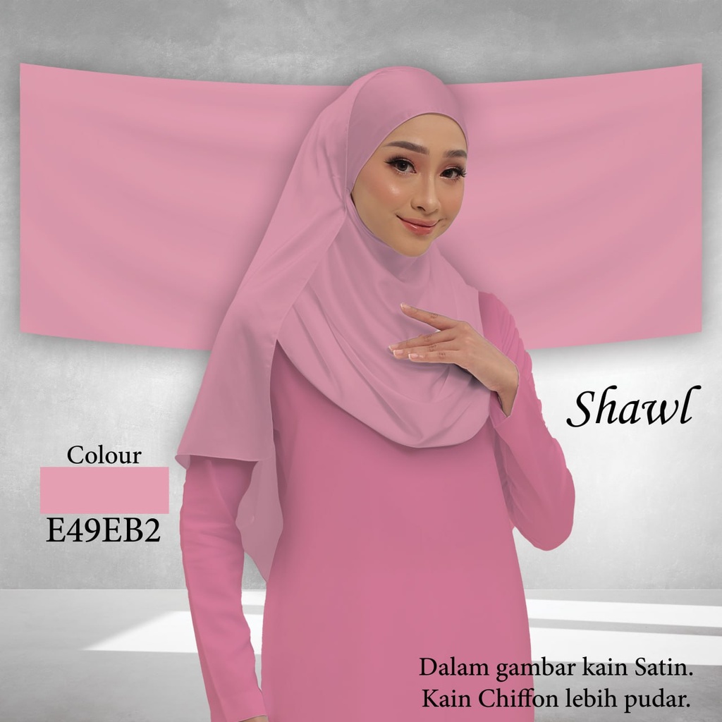 Shawl Plain E49EB2  (Standard 1.8m x 0.7m, Chiffon Babydoll, Taknak Curve, Taknak Border, Tak Tambah Nama, Taknak Giftcard)