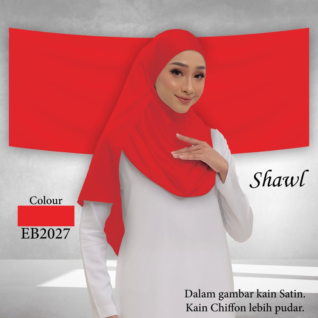 Shawl Plain EB2027 (Standard 1.8m x 0.7m, Chiffon Babydoll, Taknak Curve, Taknak Border, Tak Tambah Nama, Taknak Giftcard)