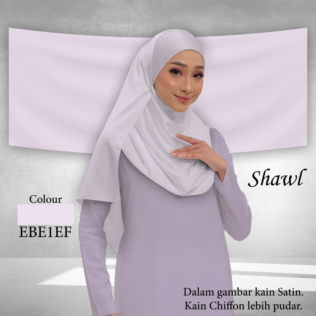 Shawl Plain EBE1EF  (Standard 1.8m x 0.7m, Chiffon Babydoll, Taknak Curve, Taknak Border, Tak Tambah Nama, Taknak Giftcard)
