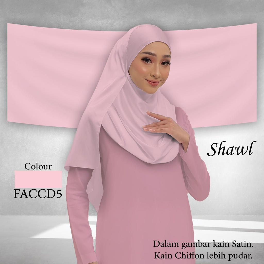 Shawl Plain FACCD5 (Standard 1.8m x 0.7m, Chiffon Babydoll, Taknak Curve, Taknak Border, Tak Tambah Nama, Taknak Giftcard)