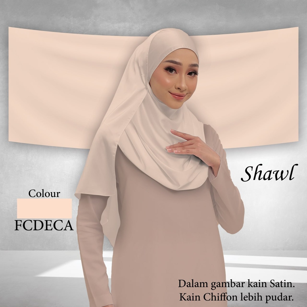 Shawl Plain FCDECA  (Standard 1.8m x 0.7m, Chiffon Babydoll, Taknak Curve, Taknak Border, Tak Tambah Nama, Taknak Giftcard)