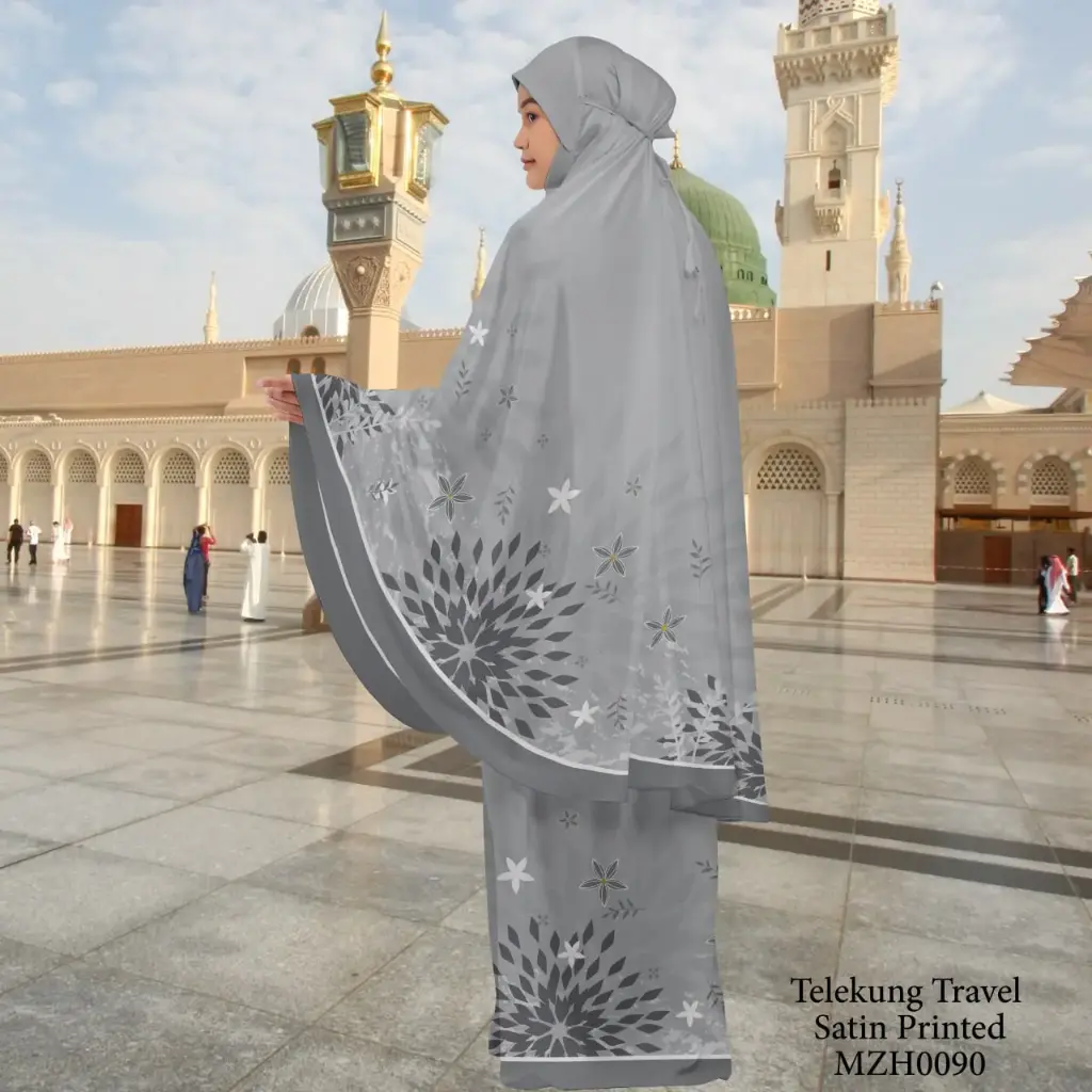 Telekung Travel Satin Printed (Awning Moss Crepe Berdagu) in MZH0090